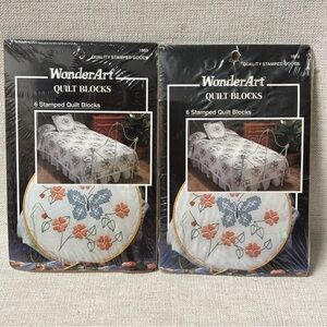 Set of (2) WonderArt STAMPED CROSS
STITCH QUILT BLOCKS *BUTTERFLY CIRCLE*